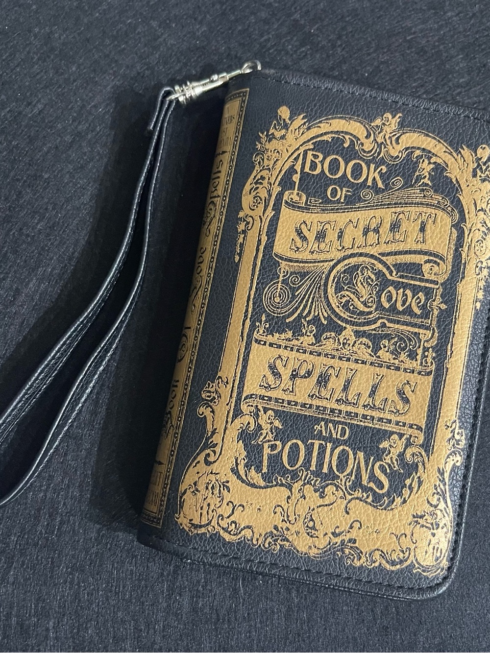 Black & Gold Book-Style Wristlet Phone Wallet - Men Bags